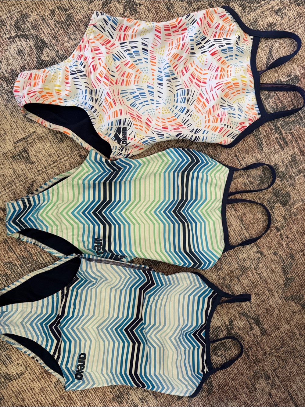 Arena Girls' 3-Pack Patterned One-Piece Swimsuits - Multicolor & Blue
